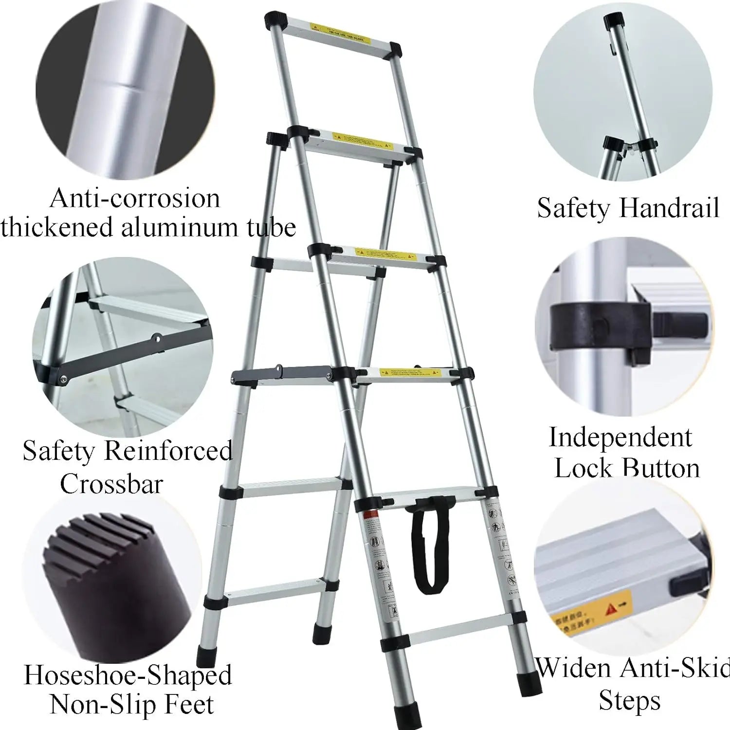 5+6 Steps Ladder Stair Ladder Telescopic Ladder Multi-Purpose Folding Aluminium Telescoping Ladder Extendable Portable Ladder