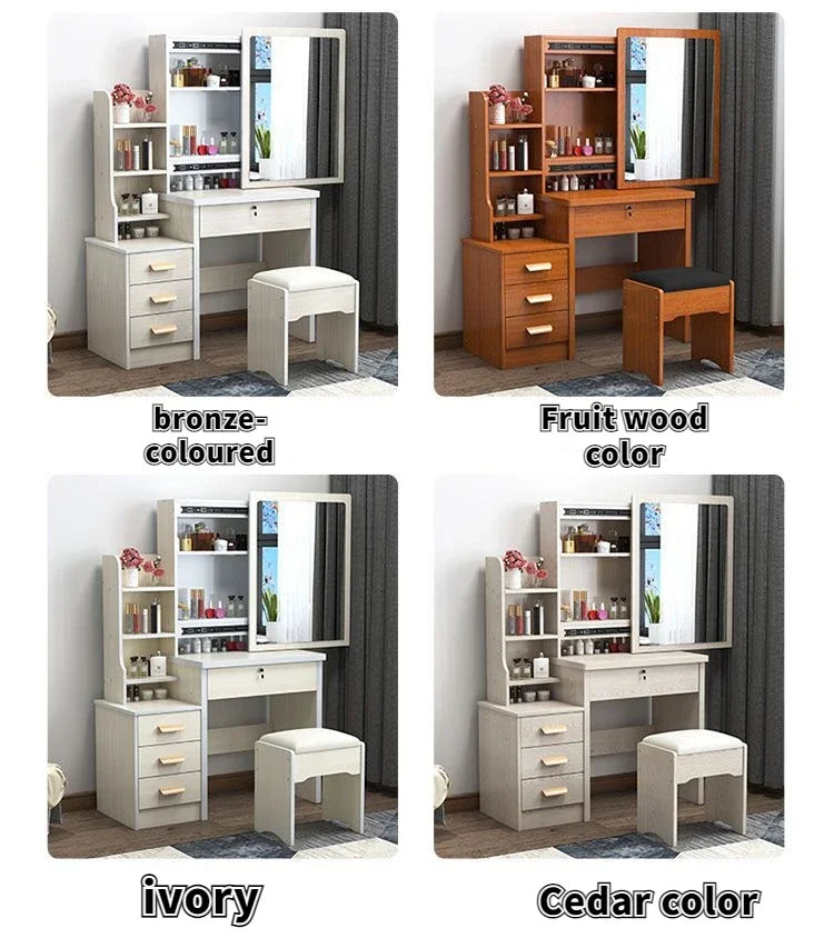 Dressing Table Vanity with Lighted Mirror Makeup Stool Desk with Mirror Storage Power Outlet and Drawers Color Lighting Modes