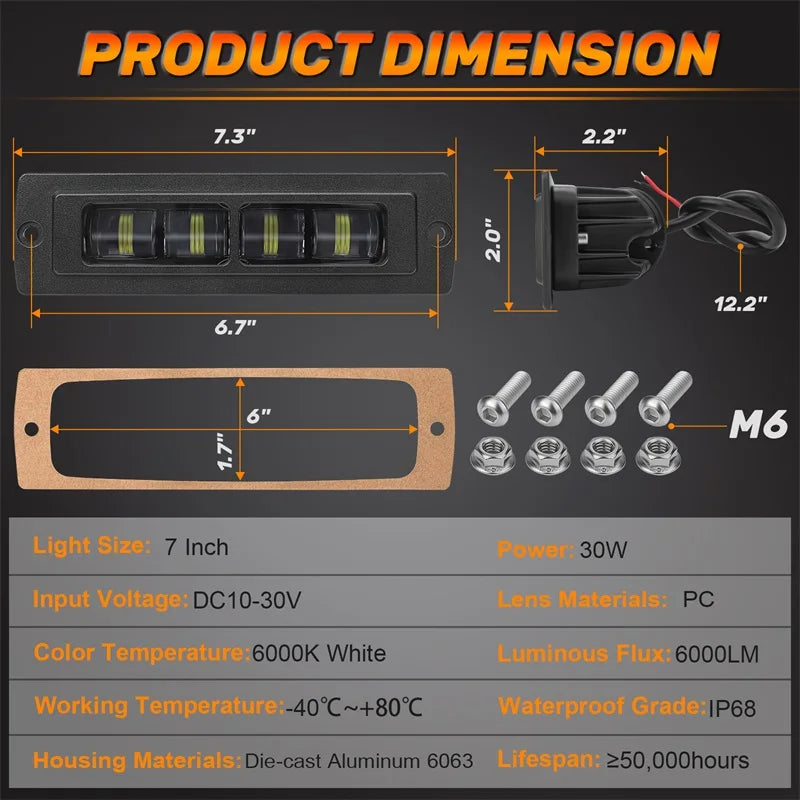 7 inch 6D LED Light Bar Pod Light Flush Mount Work Light Driving Light Fog Light Reverse Light For Truck 4x4 ATV SUV 12V 24V