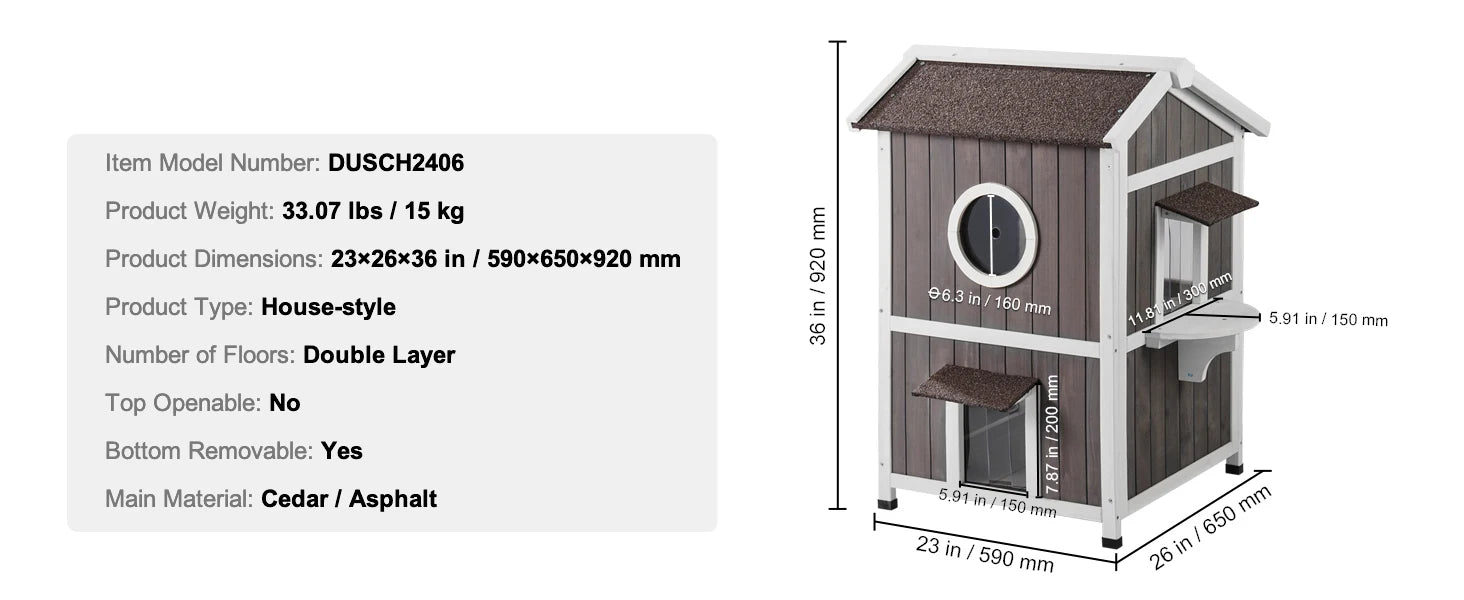SucceBuy Outdoor Cat House Weatherproof Feral Cat Shelter for Multiple Cat Large Outdoor Wooden Cat House with Doors Window