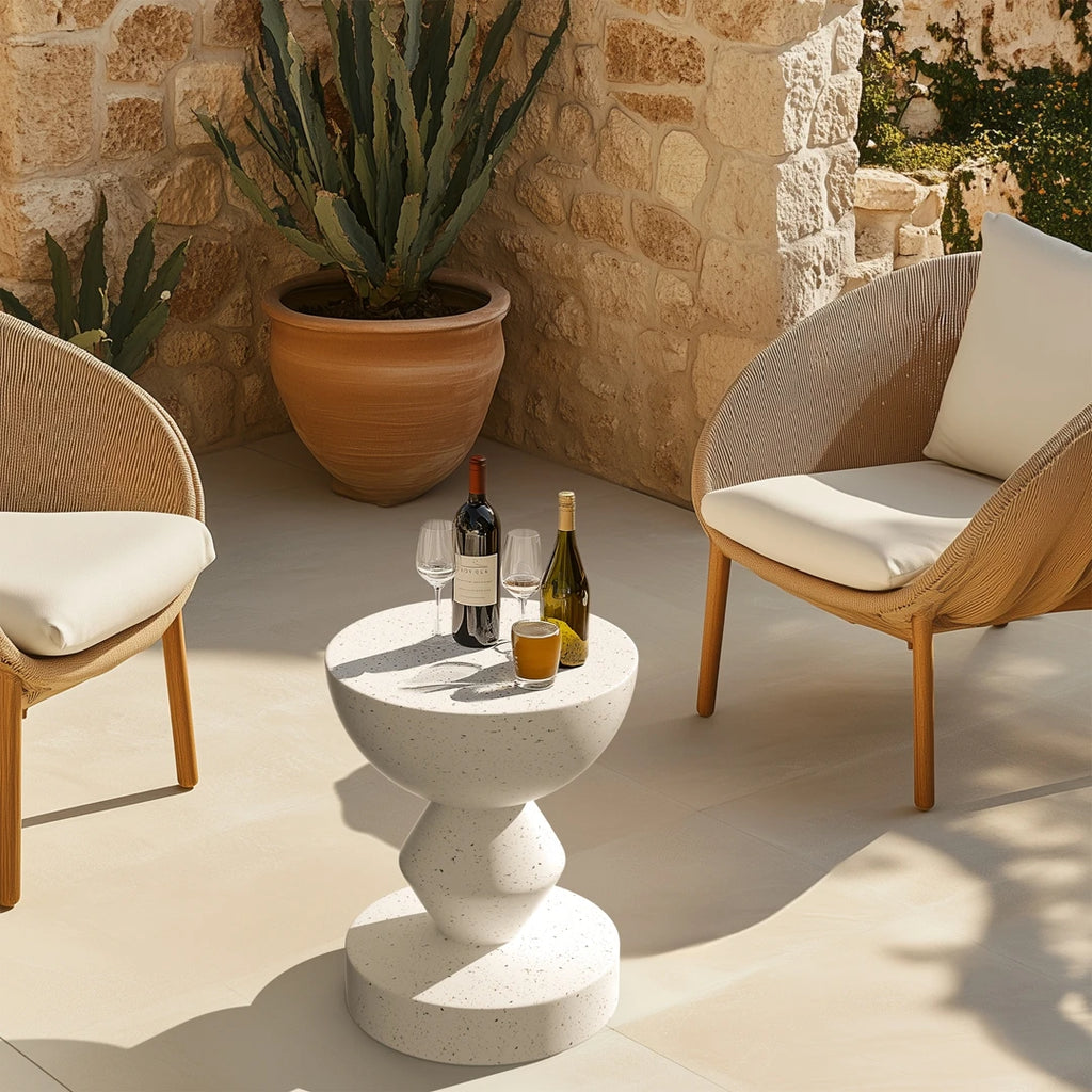 Faux Terrazzo Concrete Side Table/Stool | Modern Outdoor Garden Accent Furniture | Sleek Decor for Patio, Balcony & Living Room