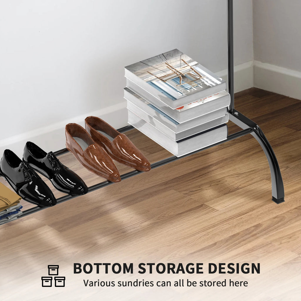 Metal Clothes Rail Heavy Duty Clothes Rack Single Hanging Portable Bedroom Freestanding Clothing Rack Storage Shelf With Hooks