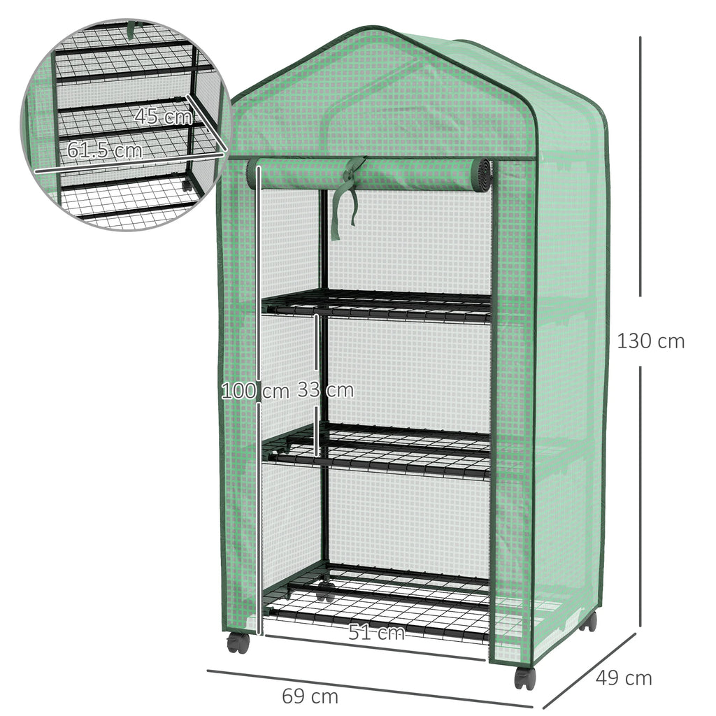 3 Tier Mini Greenhouse with Reinforced PE Cover, Small Greenhouse, Green
