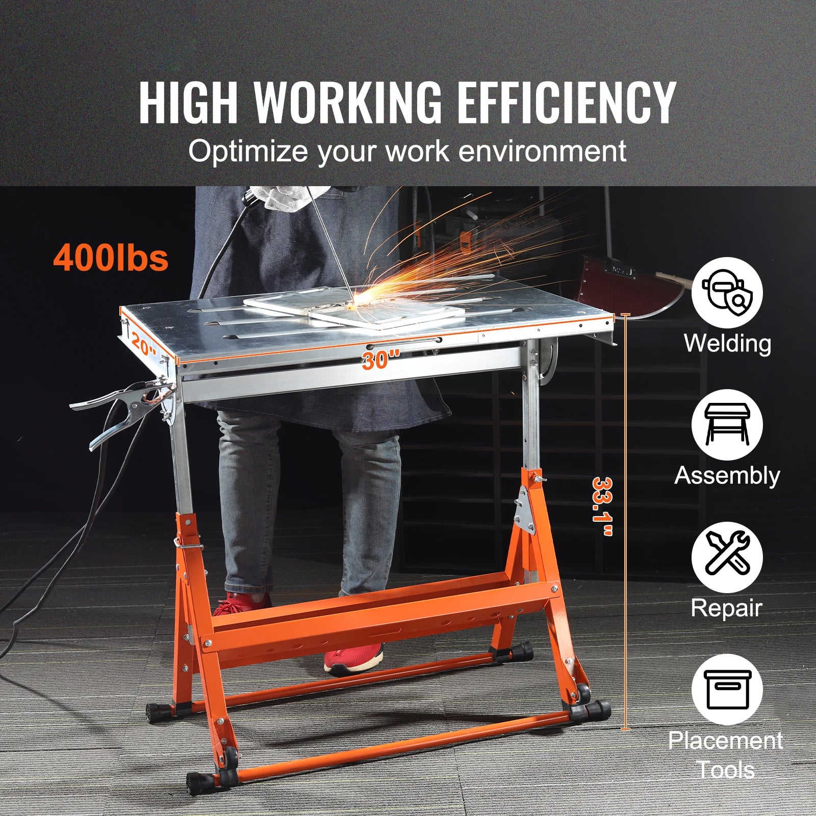 SucceBuy 18/20/24 Inch Foldable Welding Table Steel Table Top Auxiliary Welding Tool Flexible Height Portable Workbench for Work