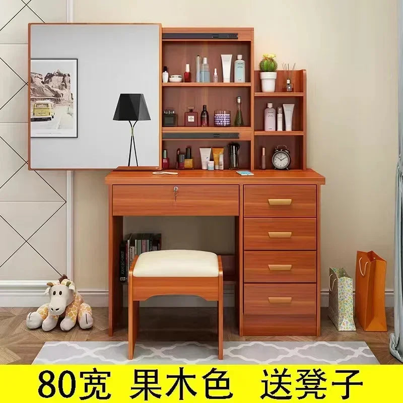 Dressing Table Vanity with Lighted Mirror Makeup Stool Desk with Mirror Storage Power Outlet and Drawers Color Lighting Modes