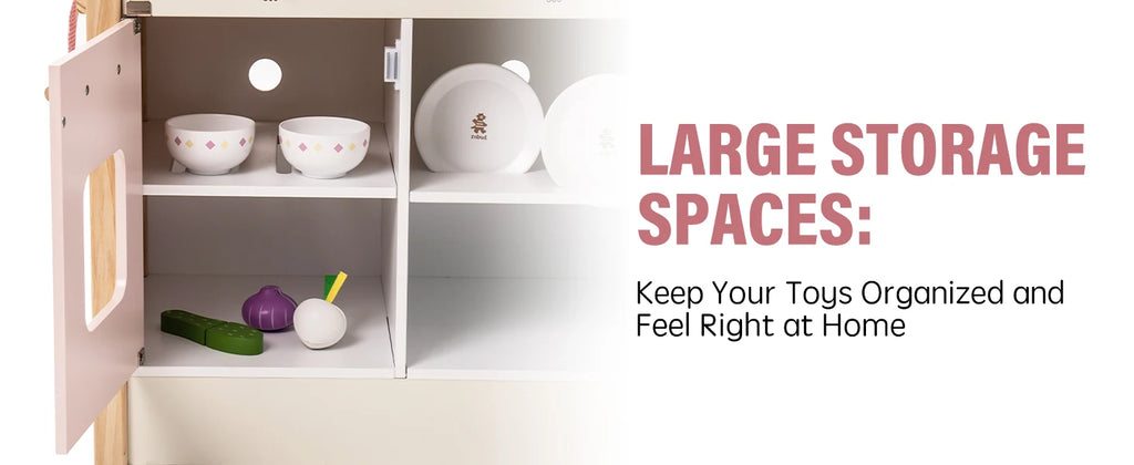 ROBOTIME Wooden Modern Style Play Kitchen with Realistic Accessories Plenty of Play Features for Gift for Girls&Boys Ages 3+