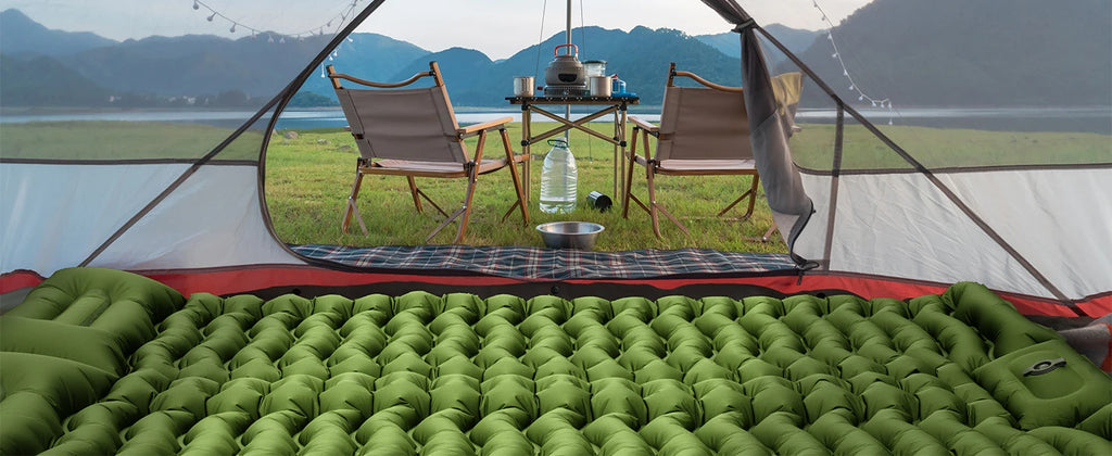 WESTTUNE Inflatable Mattress 4" Thick for 2 Person with Pillow Built-in Foot Pump Double Sleeping Pad for Backpacking Hiking