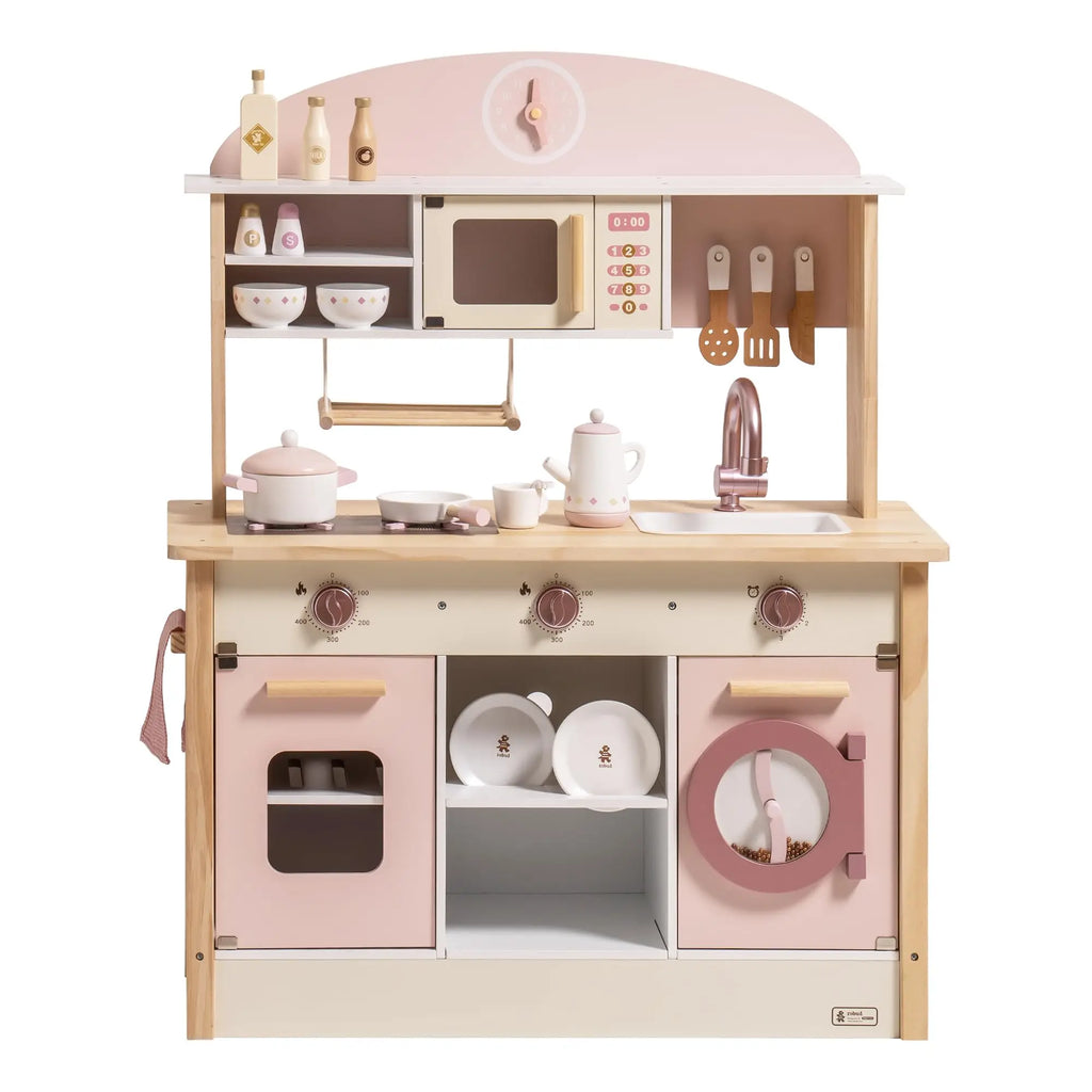 ROBOTIME Wooden Modern Style Play Kitchen with Realistic Accessories Plenty of Play Features for Gift for Girls&Boys Ages 3+