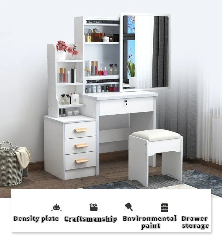 Dressing Table Vanity with Lighted Mirror Makeup Stool Desk with Mirror Storage Power Outlet and Drawers Color Lighting Modes