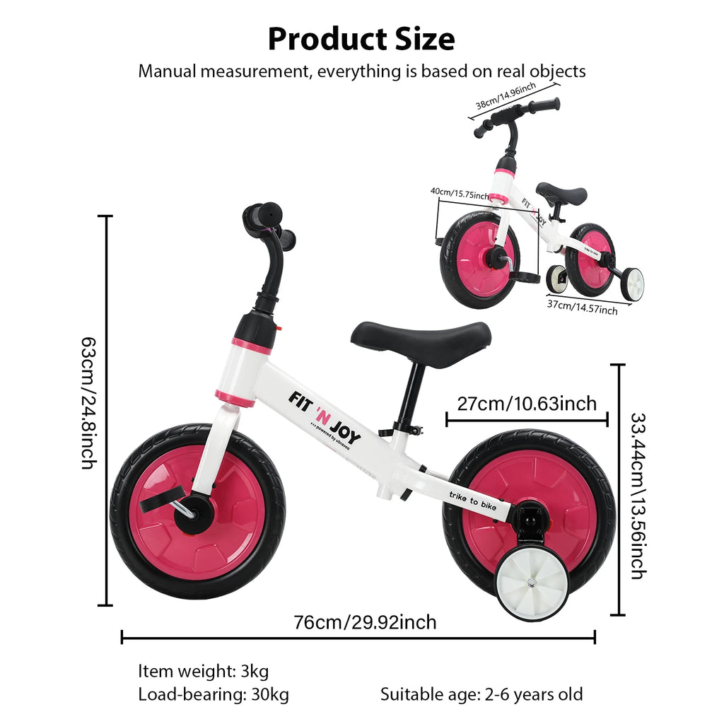 UBRAVOO Fit 'n Joy Beginner Toddler Training Bicycle for Boys Girls 2-4, 4-in-1 Kids Balance Bike with Pedals & Training Wheels