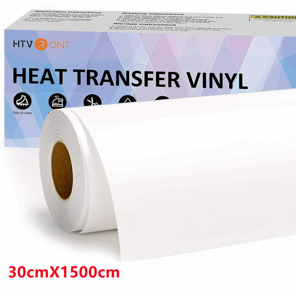 HTVRONT 12"X50ft/30x1500cm PU Heat Transfer Vinyl Roll for T-shirt Heat Press Vinyl Craft Iron on DIY HTV Film Printing Clothing