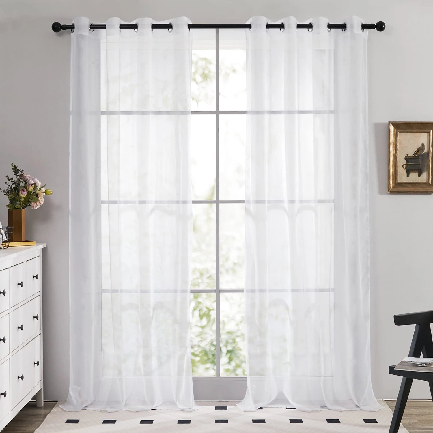 Translucent Sheer Curtain Drapes 132CM Width for Living Room Grommet Top Lightweight Airy Gauzy Light Filtering Window Treatment