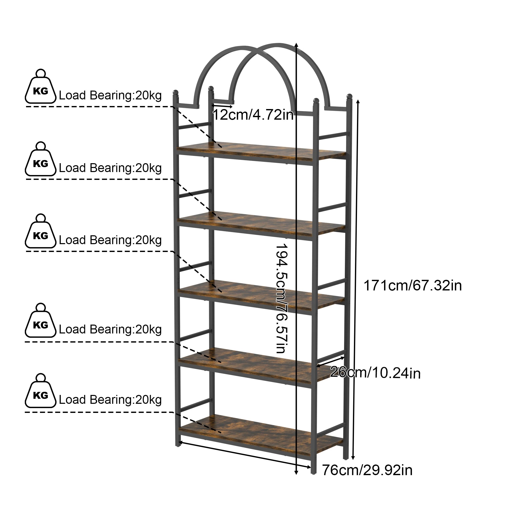 5 Tier Arched Metal Plant Stand Ladder Bookshelf Kitchen Storage Shelving Garden Flower Pot Display Rack for Garden, Balcony