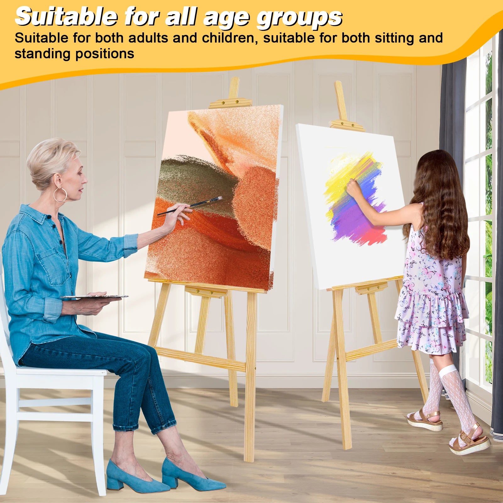 Artist Easel, Wooden A-Frame Easel Stand, Studio Easel Adjustable Drawing Painting Holder Canvas Stand Portable for Display