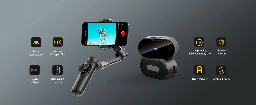 AOCHUAN Smart XPro Ai 3 Axis Smartphone Gimbal Stabilizer For iPhone And Android Smartphone Gimbal No app required to track face