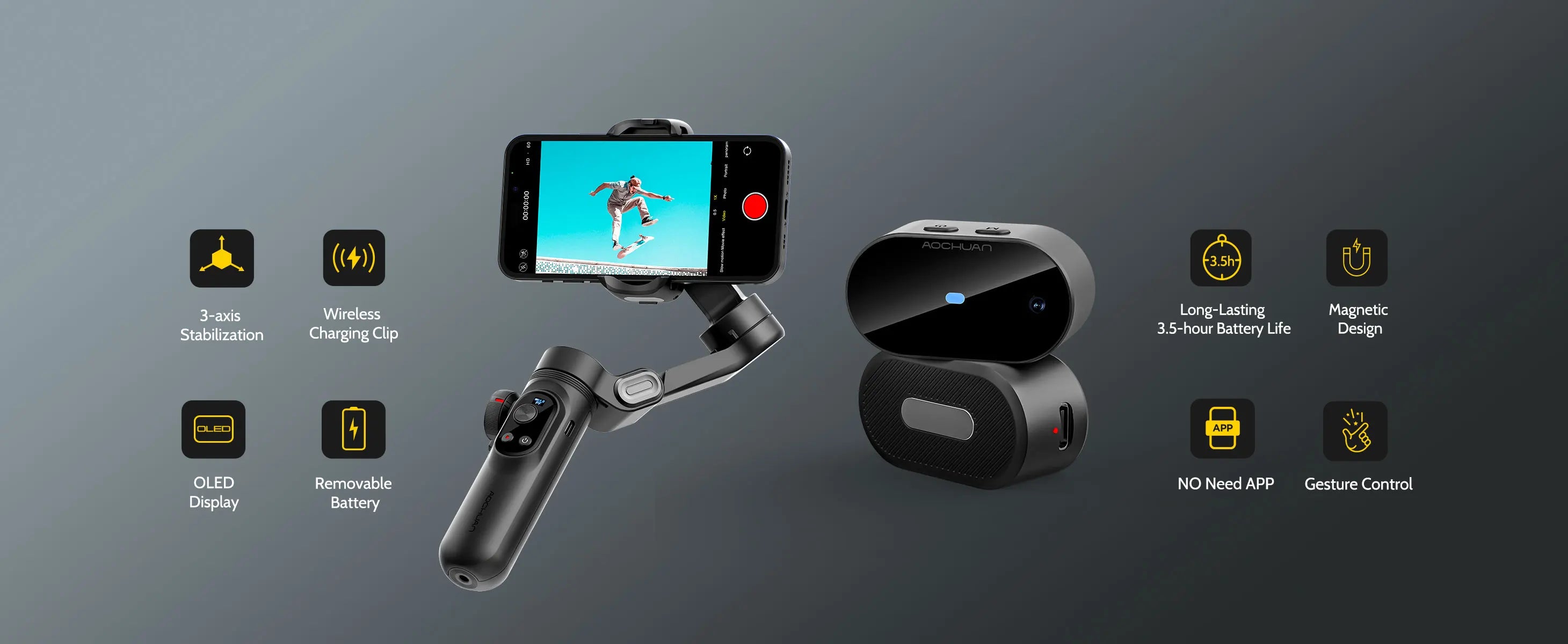 AOCHUAN Smart XPro Ai 3 Axis Smartphone Gimbal Stabilizer For iPhone And Android Smartphone Gimbal No app required to track face