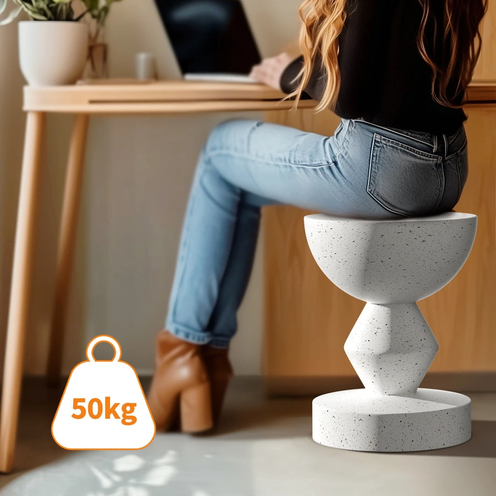 Faux Terrazzo Concrete Side Table/Stool | Modern Outdoor Garden Accent Furniture | Sleek Decor for Patio, Balcony & Living Room