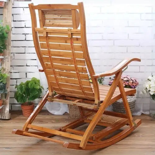 Folding Bamboo Rocking Chair Bamboo for Living Room, Bedroom, Backyard,Indoor Outdoor Furniture Adjustable Sun Lounger Chairs