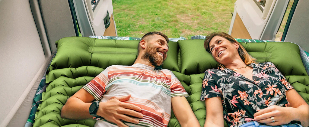 WESTTUNE Inflatable Mattress 4" Thick for 2 Person with Pillow Built-in Foot Pump Double Sleeping Pad for Backpacking Hiking