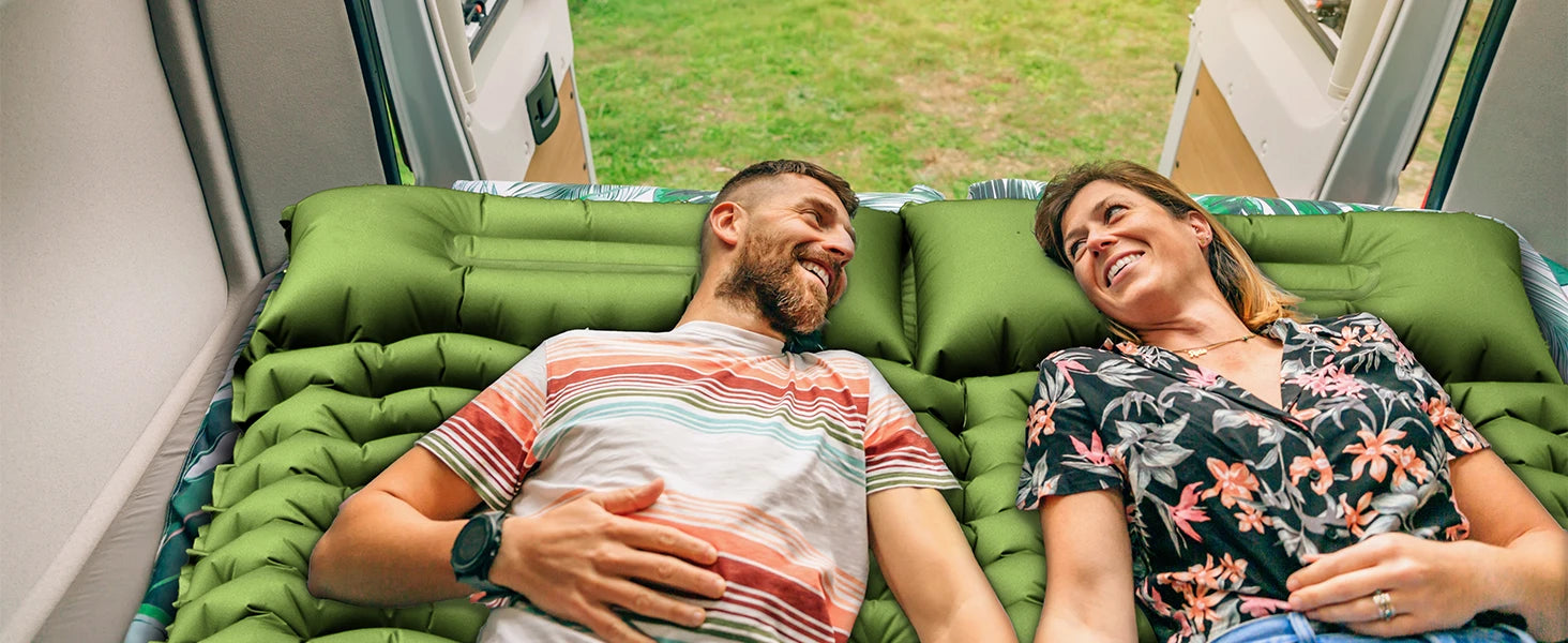 WESTTUNE Inflatable Mattress 4" Thick for 2 Person with Pillow Built-in Foot Pump Double Sleeping Pad for Backpacking Hiking