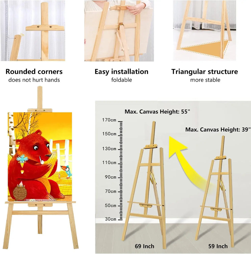 Artist Easel, Wooden A-Frame Easel Stand, Studio Easel Adjustable Drawing Painting Holder Canvas Stand Portable for Display