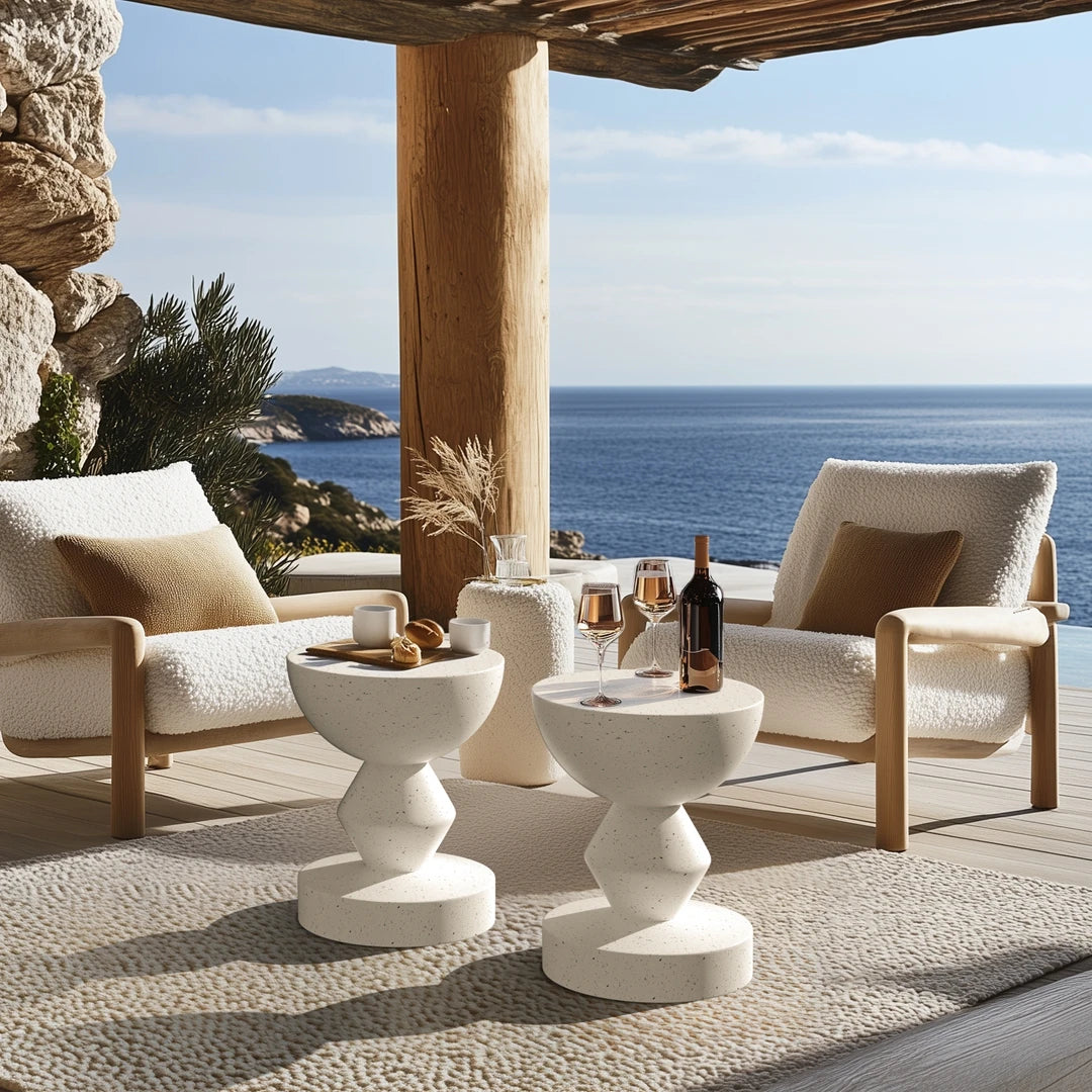 Faux Terrazzo Concrete Side Table/Stool | Modern Outdoor Garden Accent Furniture | Sleek Decor for Patio, Balcony & Living Room