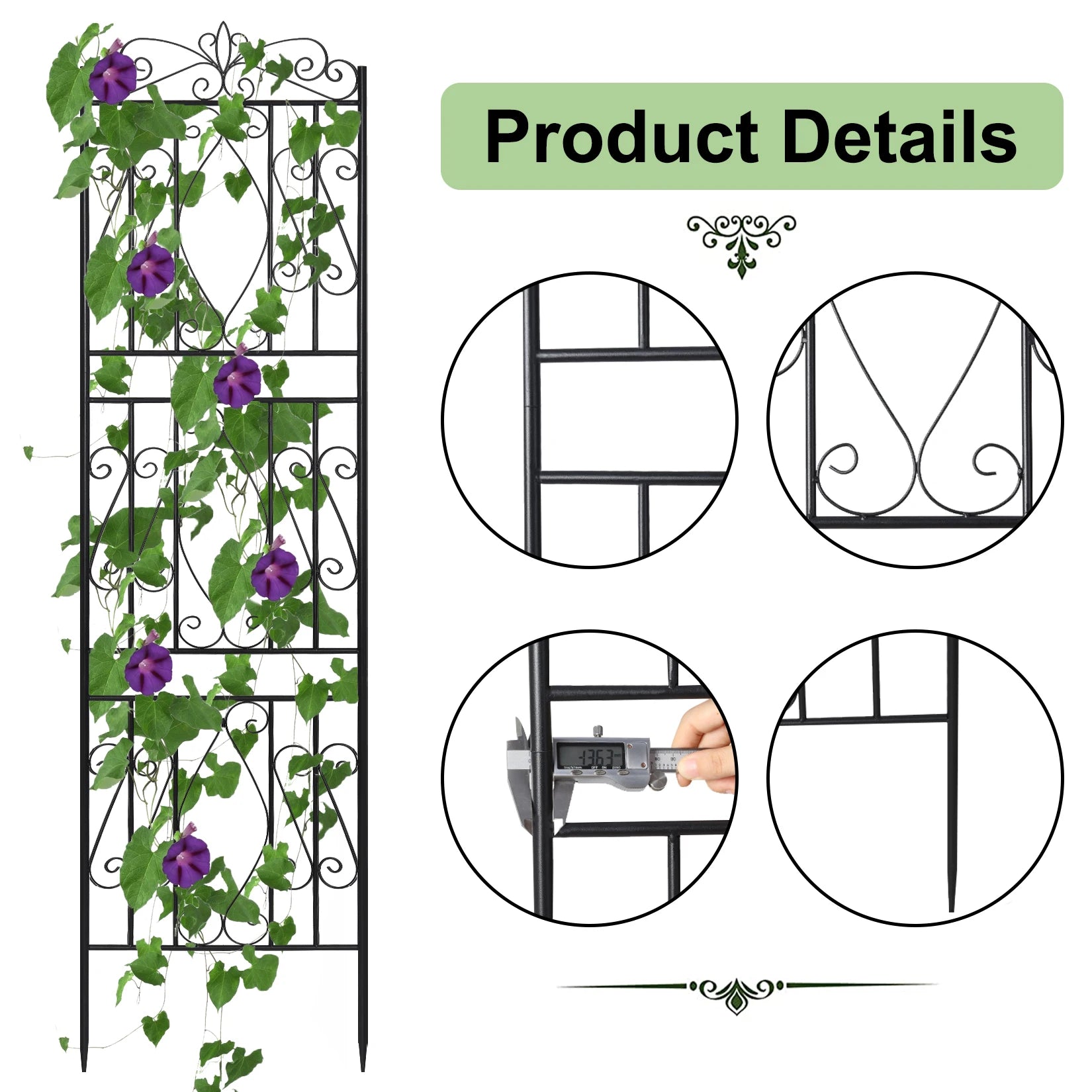 6 Panels Garden Border Trellis High Metal Climbing Plants Support Trellis Plants Fencing Barrier for Outdoor Patio Backyard