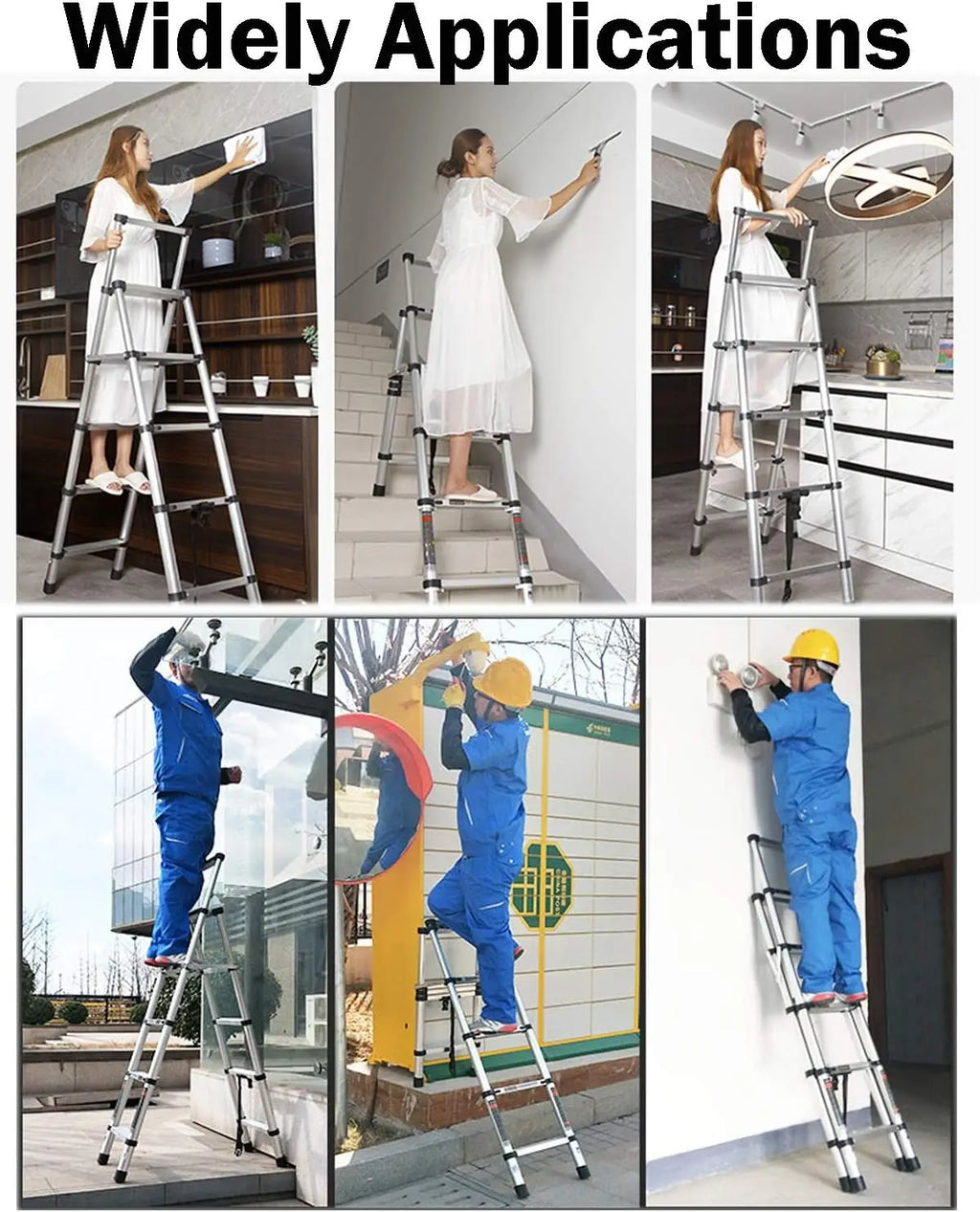 5+6 Steps Ladder Stair Ladder Telescopic Ladder Multi-Purpose Folding Aluminium Telescoping Ladder Extendable Portable Ladder