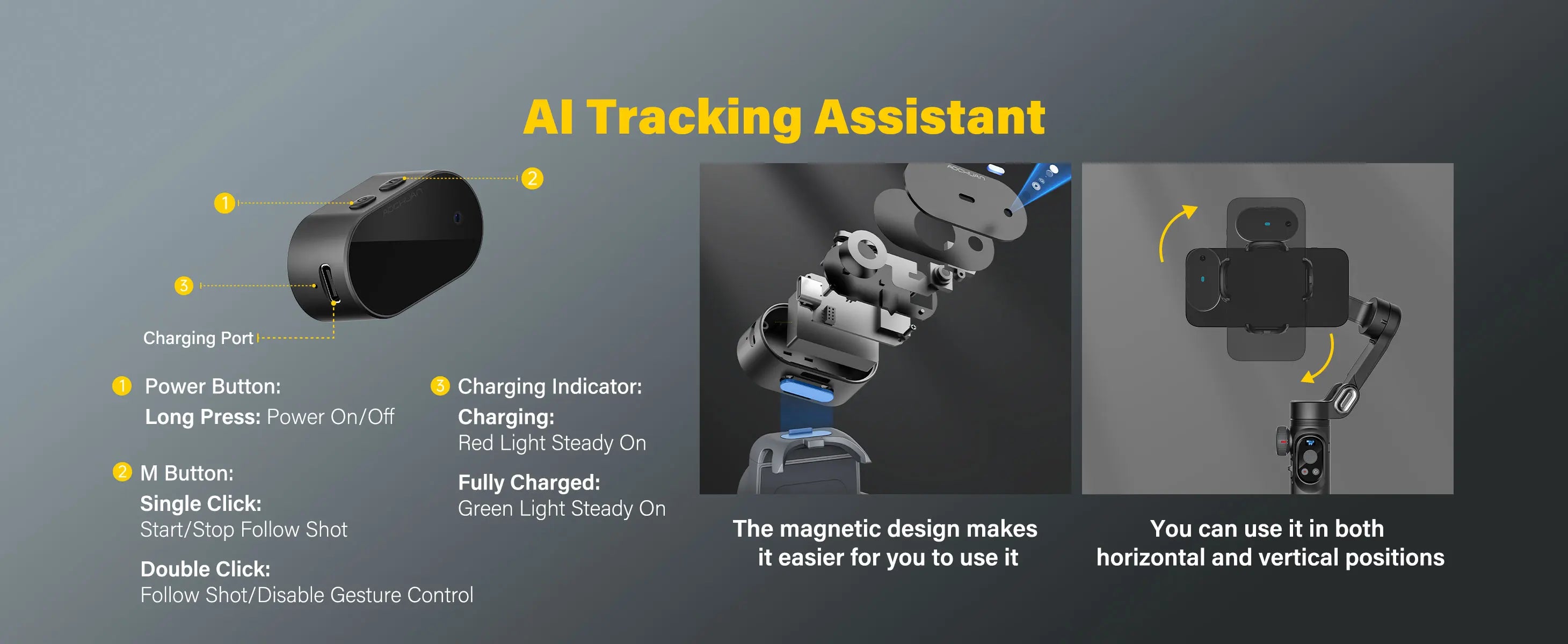 AOCHUAN Smart XPro Ai 3 Axis Smartphone Gimbal Stabilizer For iPhone And Android Smartphone Gimbal No app required to track face