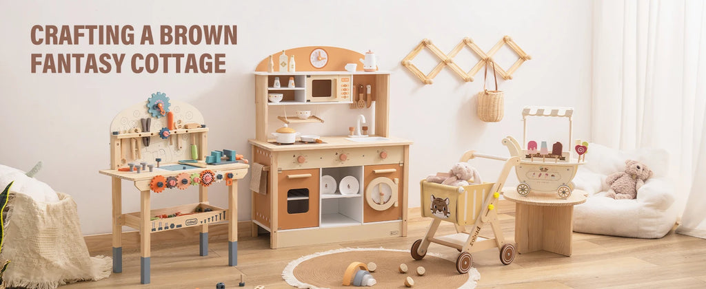 ROBOTIME Wooden Modern Style Play Kitchen with Realistic Accessories Plenty of Play Features for Gift for Girls&Boys Ages 3+