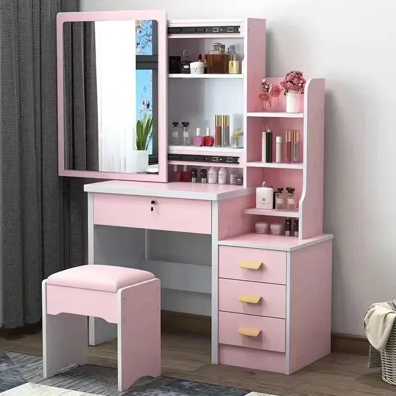 Dressing Table Vanity with Lighted Mirror Makeup Stool Desk with Mirror Storage Power Outlet and Drawers Color Lighting Modes