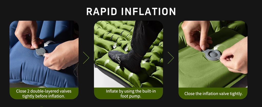 WESTTUNE Inflatable Mattress 4" Thick for 2 Person with Pillow Built-in Foot Pump Double Sleeping Pad for Backpacking Hiking