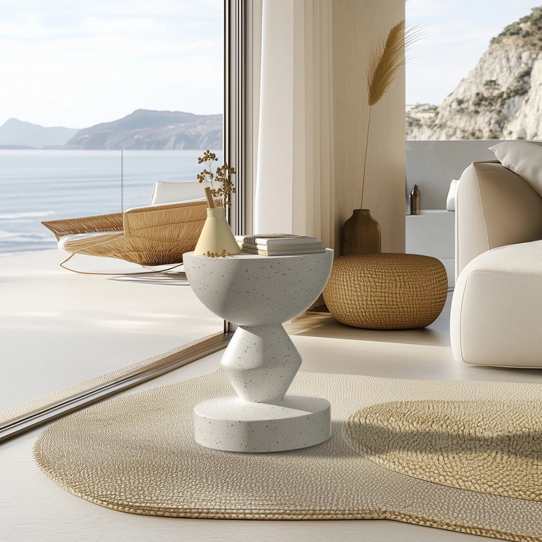 Faux Terrazzo Concrete Side Table/Stool | Modern Outdoor Garden Accent Furniture | Sleek Decor for Patio, Balcony & Living Room