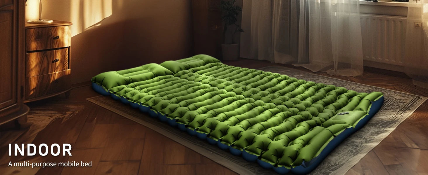 WESTTUNE Inflatable Mattress 4" Thick for 2 Person with Pillow Built-in Foot Pump Double Sleeping Pad for Backpacking Hiking