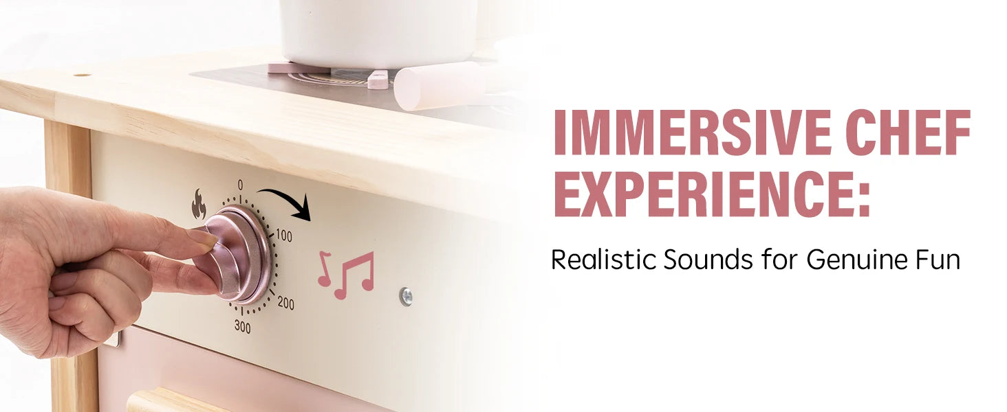 ROBOTIME Wooden Modern Style Play Kitchen with Realistic Accessories Plenty of Play Features for Gift for Girls&Boys Ages 3+