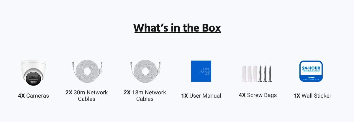 Annke 4Pcs 12MP HD IP Security Camera Poe 6K Dual Light Audio Fixed Bullet Camera Human Vehicle Detection 256G SD Storage ONVIF