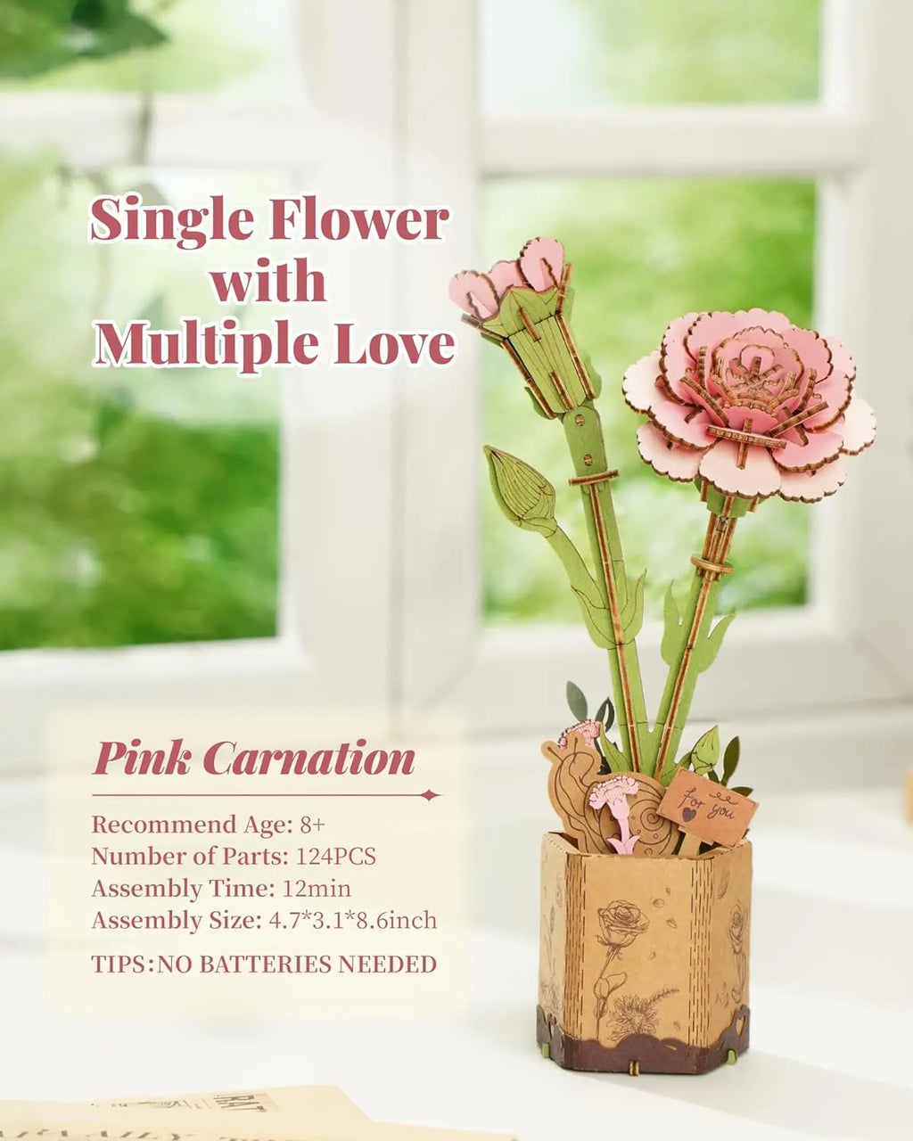 Robotime 3D Wooden Puzzle Flowers Bouquet Wooden Bloom Craft Model Kits Eternal Flowers Romantic Gift for Birthday Mother's Day