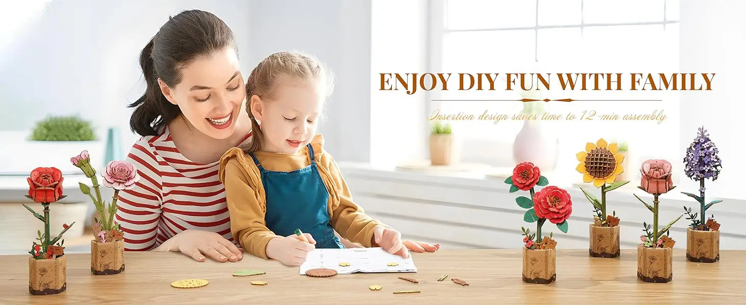 Robotime 3D Wooden Puzzle Flowers Bouquet Wooden Bloom Craft Model Kits Eternal Flowers Romantic Gift for Birthday Mother's Day