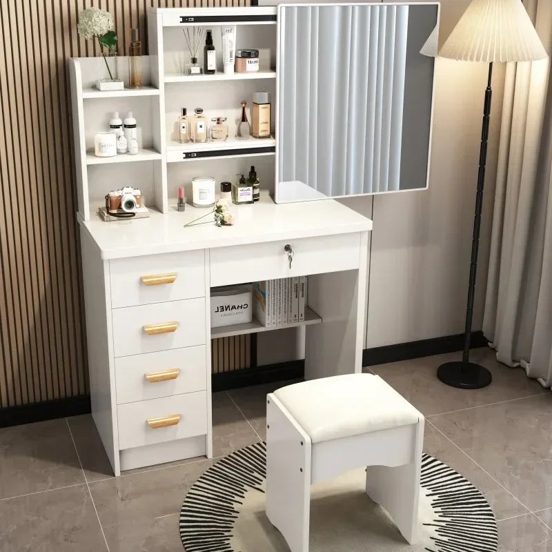 Dressing Table Vanity with Lighted Mirror Makeup Stool Desk with Mirror Storage Power Outlet and Drawers Color Lighting Modes