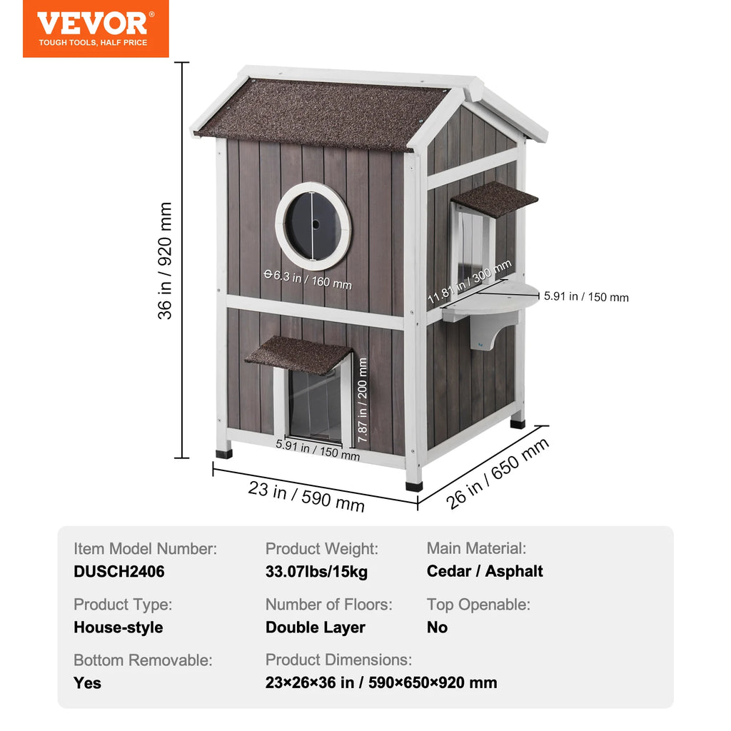 SucceBuy Outdoor Cat House Weatherproof Feral Cat Shelter for Multiple Cat Large Outdoor Wooden Cat House with Doors Window