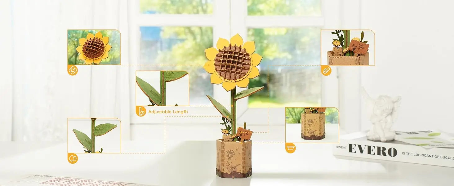 Robotime 3D Wooden Puzzle Flowers Bouquet Wooden Bloom Craft Model Kits Eternal Flowers Romantic Gift for Birthday Mother's Day