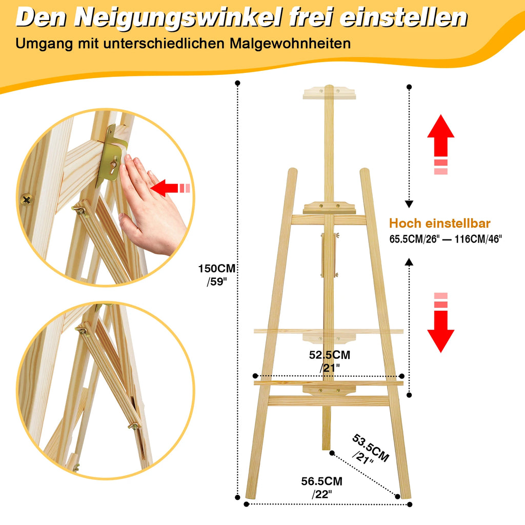 Artist Easel, Wooden A-Frame Easel Stand, Studio Easel Adjustable Drawing Painting Holder Canvas Stand Portable for Display