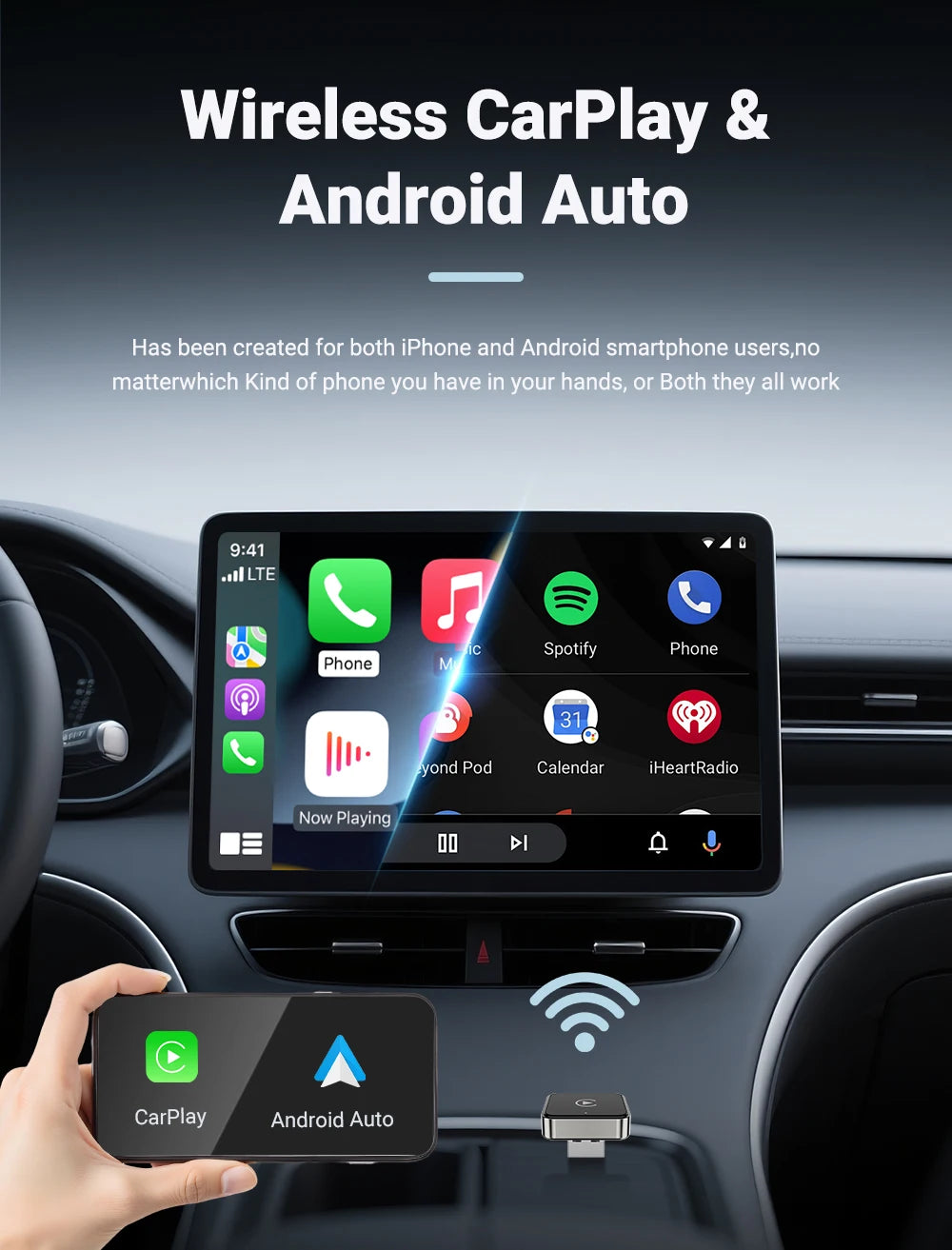 XUDA 2 in1 Wired to Wireless CarPlay Android Auto Adapter for OEM Car Stereo With USB Dongle Smart Mini Box Plug and Play Blueto