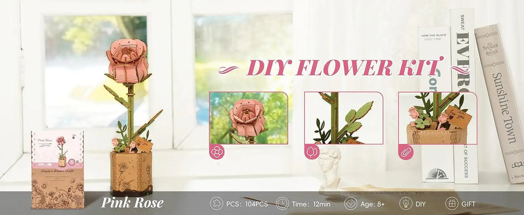 Robotime 3D Wooden Puzzle Flowers Bouquet Wooden Bloom Craft Model Kits Eternal Flowers Romantic Gift for Birthday Mother's Day