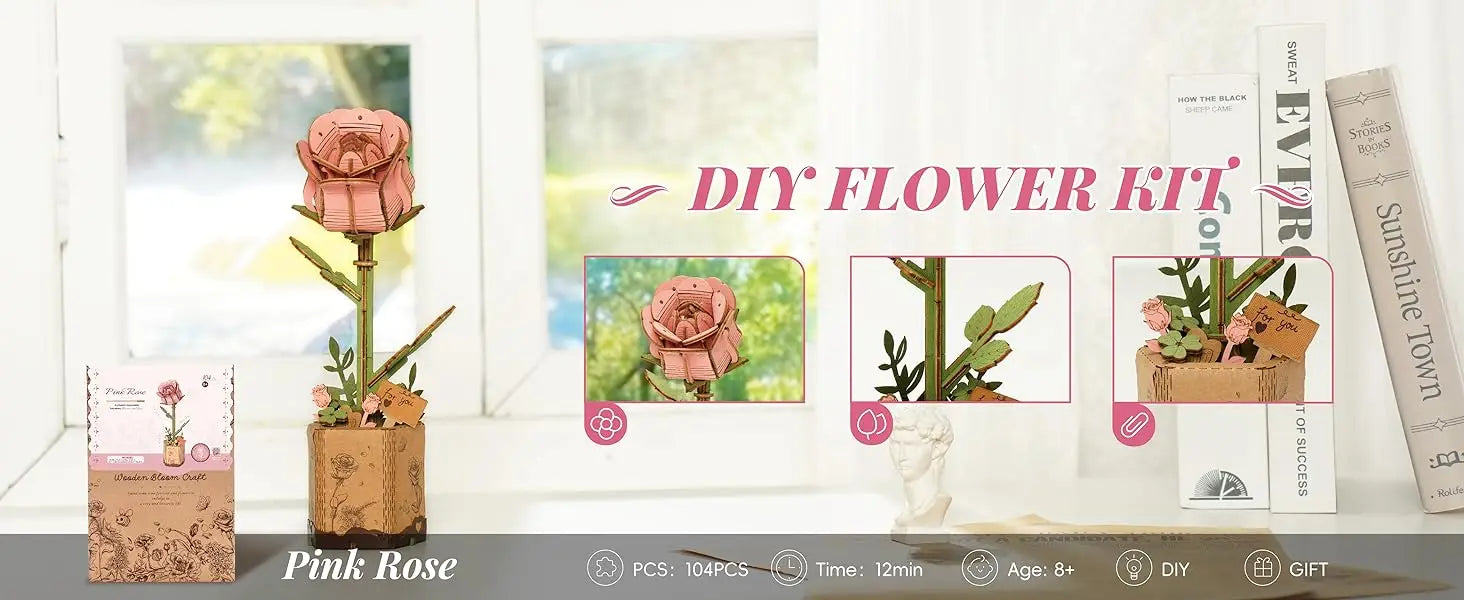 Robotime 3D Wooden Puzzle Flowers Bouquet Wooden Bloom Craft Model Kits Eternal Flowers Romantic Gift for Birthday Mother's Day