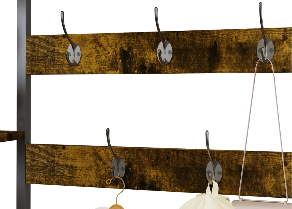 Hall Tree Free Standing Corner Clothes Hat Hanger Metal Coat Rack Stand with Shoe Storage