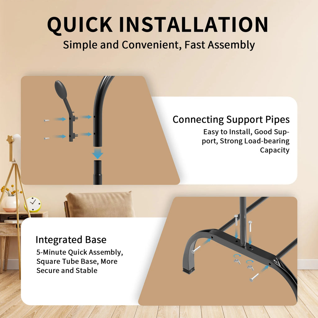 Metal Clothes Rail Heavy Duty Clothes Rack Single Hanging Portable Bedroom Freestanding Clothing Rack Storage Shelf With Hooks