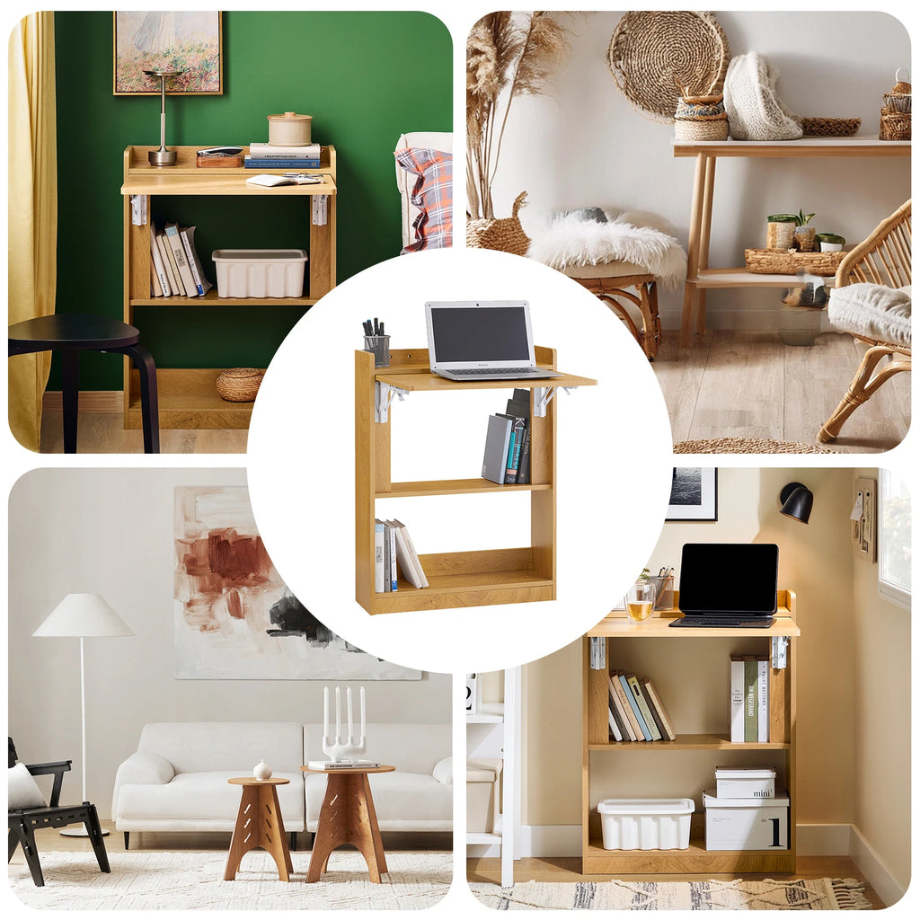 SoBuy FWT92 Folding Computer table table with shelves Folding table work table office table for home office wall table