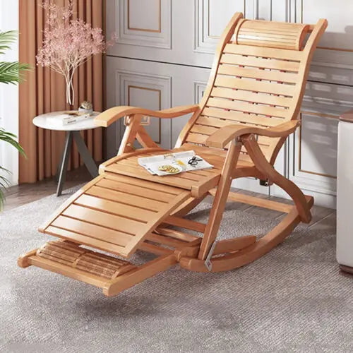Folding Bamboo Rocking Chair Bamboo for Living Room, Bedroom, Backyard,Indoor Outdoor Furniture Adjustable Sun Lounger Chairs