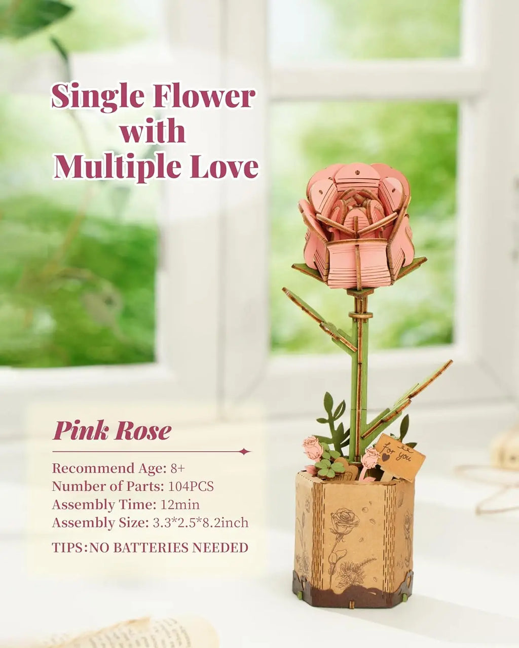 Robotime 3D Wooden Puzzle Flowers Bouquet Wooden Bloom Craft Model Kits Eternal Flowers Romantic Gift for Birthday Mother's Day